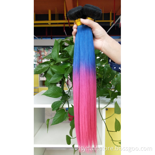 Custom Color 2 Tones 3 Tones Ombre Color 1B Pink Purple Blue Red Green Grey Yellow 100% Human Hair Weave Bundles
